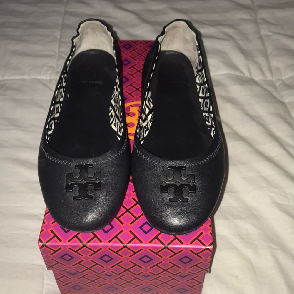 Navy Tory Burch Logo Flats
